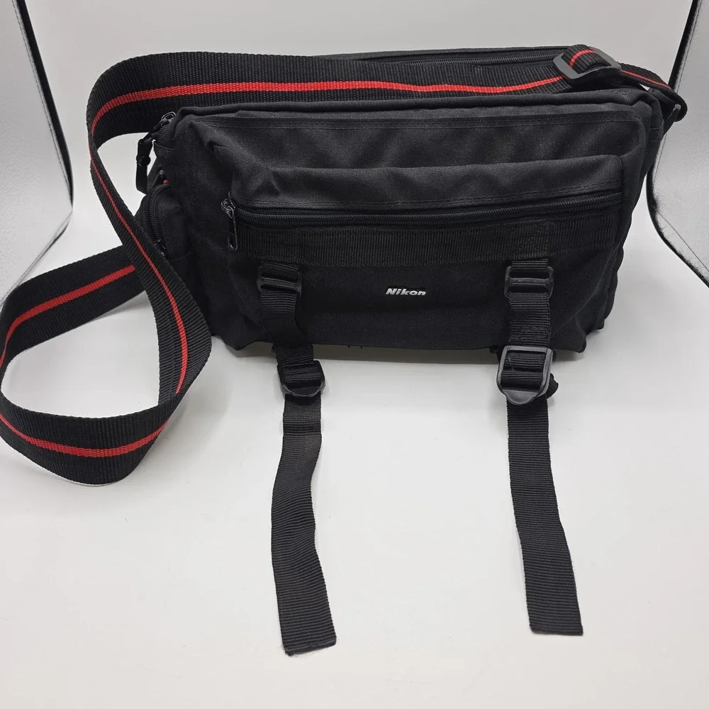 Vintage Nikon Camera Shoulder Bag Padded Adjustable Strap Multi Pocket Black
